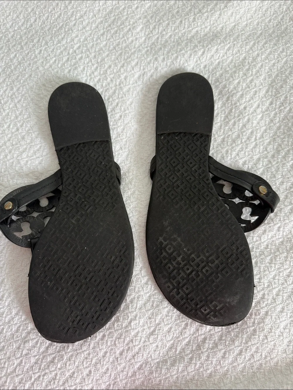 Tory Burch Black Leather Logo Thong Sandals
